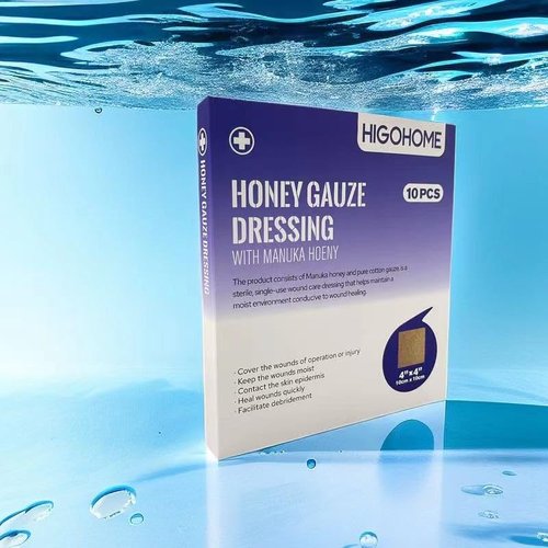 HIGOHOME Manuka Honey Gauze Dressing, 4"x4"- 10 Individual Pack, Manuka Honey Wound Care Gauze, for Cuts, Scald and Burns for Wound Healing Dressing