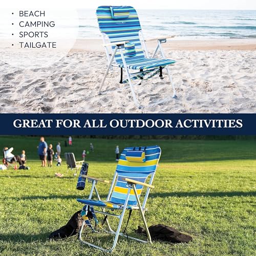 Caribbean Joe 4-Position Folding Beach Chair with Headrest & Cup Holder