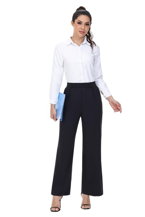 Womens Dress Pants Straight Wide Leg Work Business Casual Trousers Wear Stretchy Pull on Office Slacks Travel Yoga Sweatpants High Waisted with Pockets Tall Comfy Lounge Trendy Clothes Black 31" M