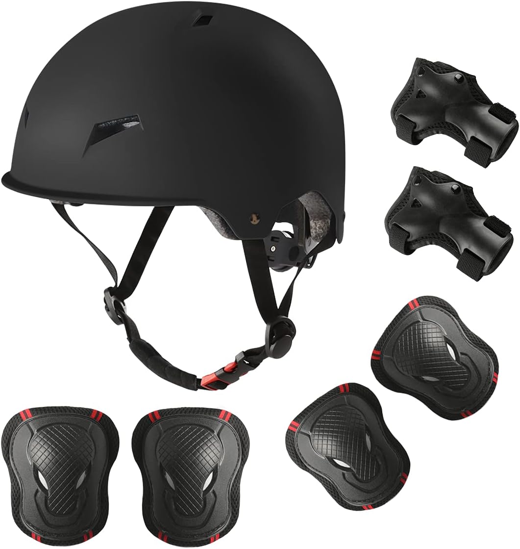 Skiennix Skateboard Helmet Set - Adjustable Protective Gear with Knee, Elbow Pads & Wrist Guards for Teens