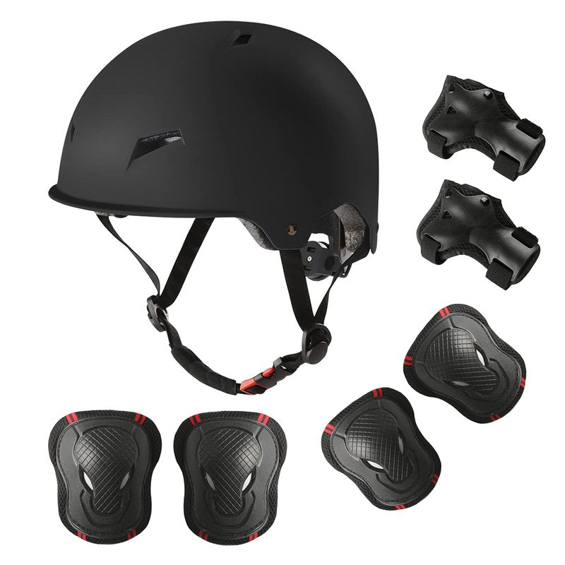 Skateboard Bike Helmet for Adults Adjustable Knee Elbow Pads Wrist Guards Protective Gear Helmets Set Teens for Bicycle Cycling Skate Scooter Bicycle Helmet