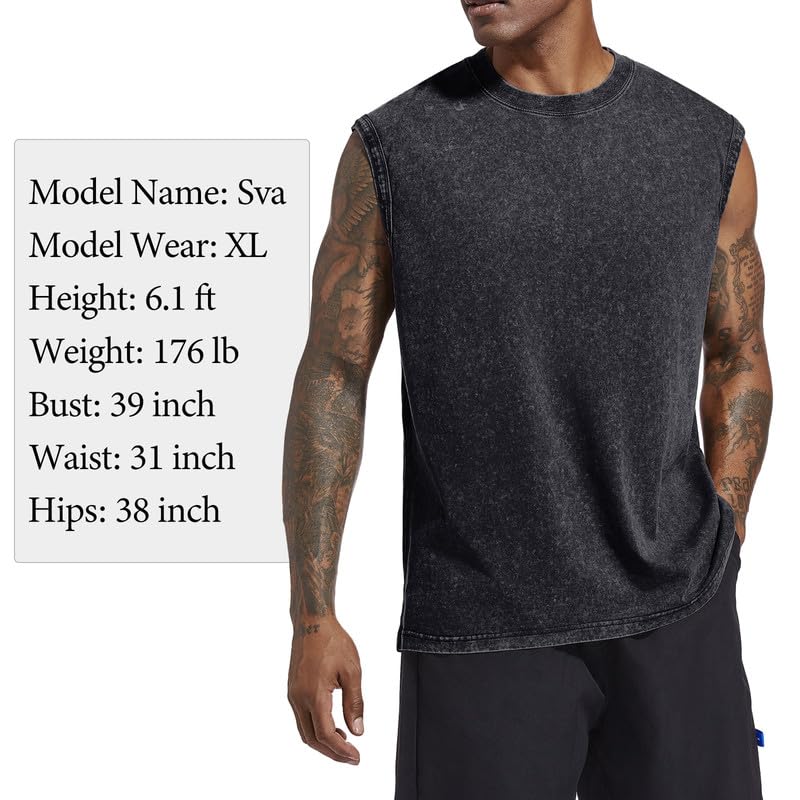 Mens Cotton Workout Tank Top - Sleeveless Muscle Shirt - Large - Black