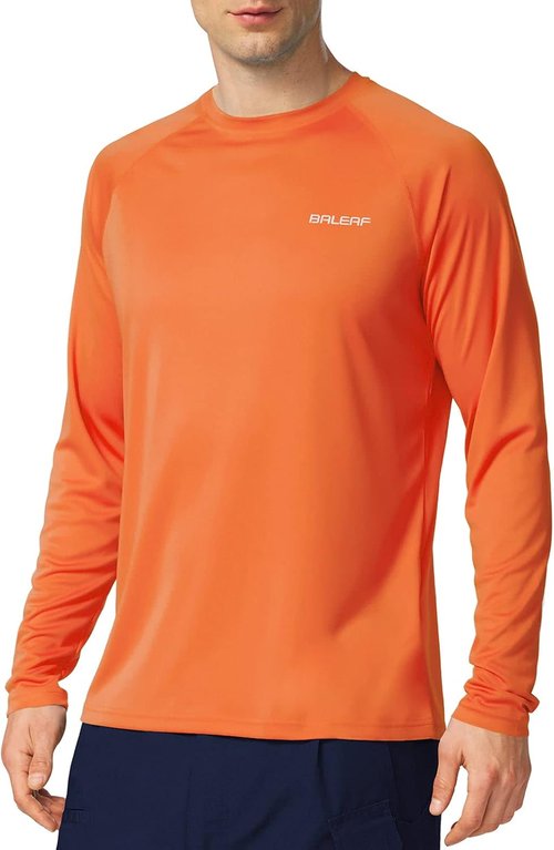 Baleaf Men's UV Protection Long Sleeve Rash Guard - SPF UPF 50+ Quick Dry Lightweight for Fishing & Running