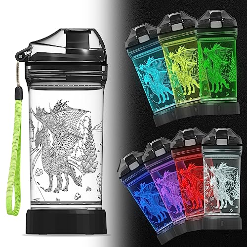 Ammonite Dragon Kids Water Bottle with 3D Glowing LED Light - 14 OZ BPA-Free Tritan, Travel Cup, Gift for Boys & Kids - Variation 2