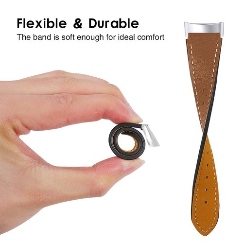 Compatible with Fitbit Charge 6/Charge 5 Bands for Women Men, Genuine Leather Adjustable Sports Strap Replacement Wristband for Charge 6/Charge 5 Tracker Small Large, women men (Brown)