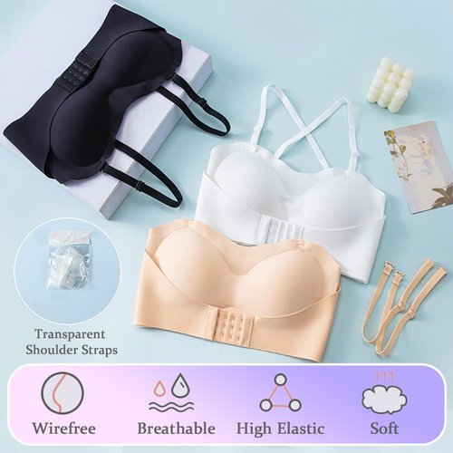 ABTRAV Teen Girls Strapless Bandeau Bra 2 Pack Seamless Underwear Dance Ballet Bralettes for 12-14 Years