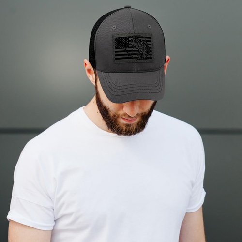 Fishing Hat for Men, Bass Fish Flag Trucker Hat for Dad Husband Grandpa Birthday Gifts Adjustable Mesh Baseball Cap