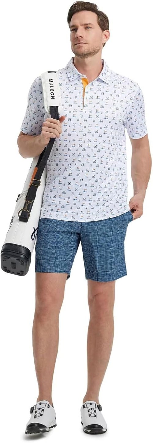 M MAELREG Men's Golf Polo Shirt - Short Sleeve, Moisture-Wicking Performance, Stylish Print Design