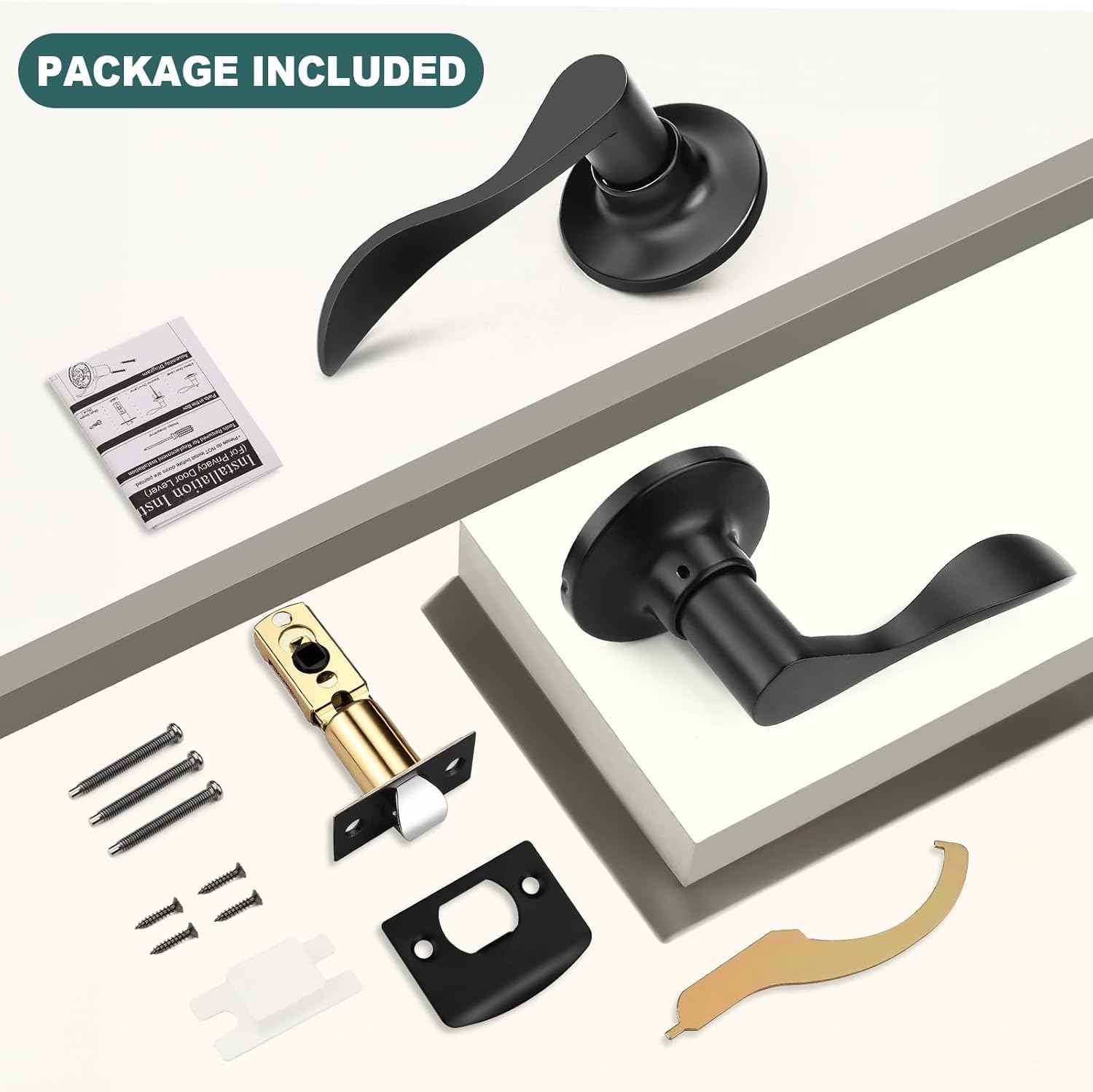 Black Privacy Door Levers - 6 Pack Keyless Modern Wave Handles for Bedrooms