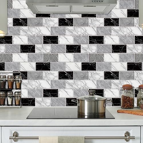 10-Sheet Peel and Stick Backsplash Tiles - 12x12 Marble Look