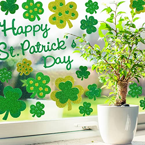 St. Patrick's Day Window Clings - 4 Sheets Glitter Shamrock Decals