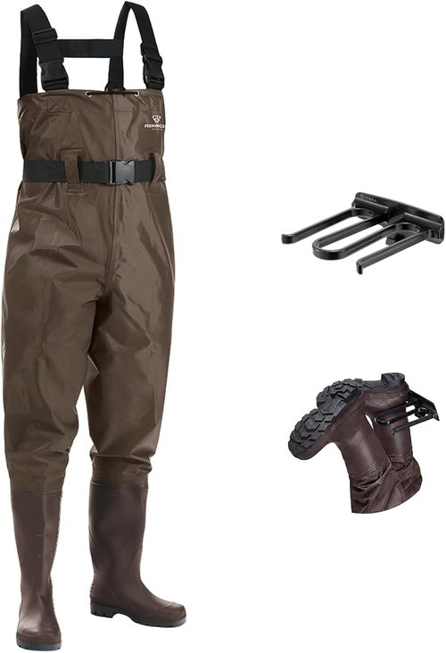 FISHINGSIR Waterproof Fishing Waders for Men & Women - Durable 2-Ply Nylon/PVC Chest Wader with Boots