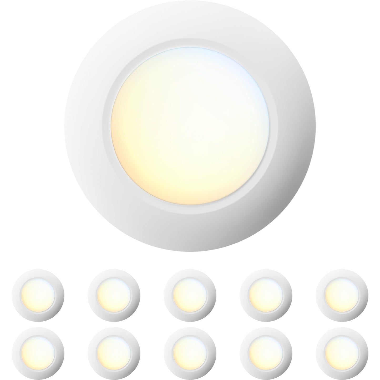 JULLISON 10 Packs 4 Inch White LED Low Profile Recessed & Surface Mount Disk Light, Round, 10W, 600 Lumens, 5CCT Field Selectable, CRI80, DOB Design, Dimmable, Wet Rated & ETL Listed
