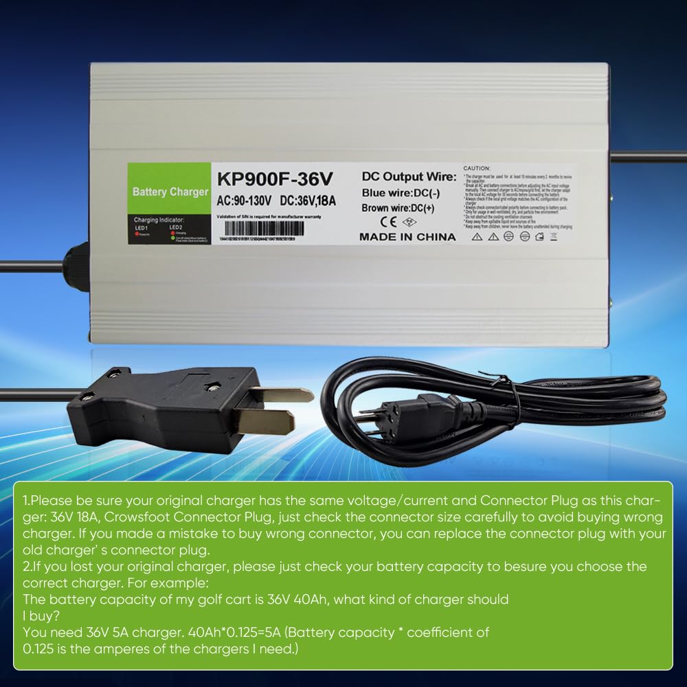 aunstarwei 18 Amp 36 Volt Golf Carts Battery Charger for EZGO & Yamaha with Crowfoot Plug