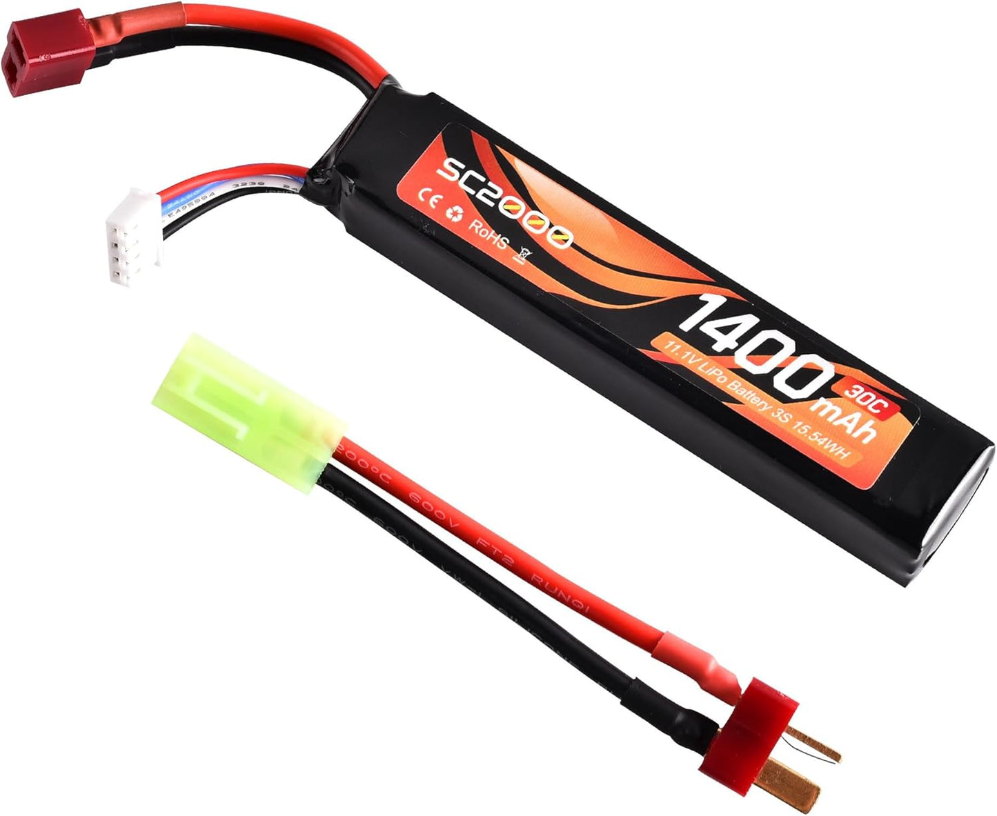 RunCam 11.1V LiPo Battery - 1400mAh 30C Rechargeable Stick Battery with T Plug | Mini Tamiya Cable for Airsoft Guns