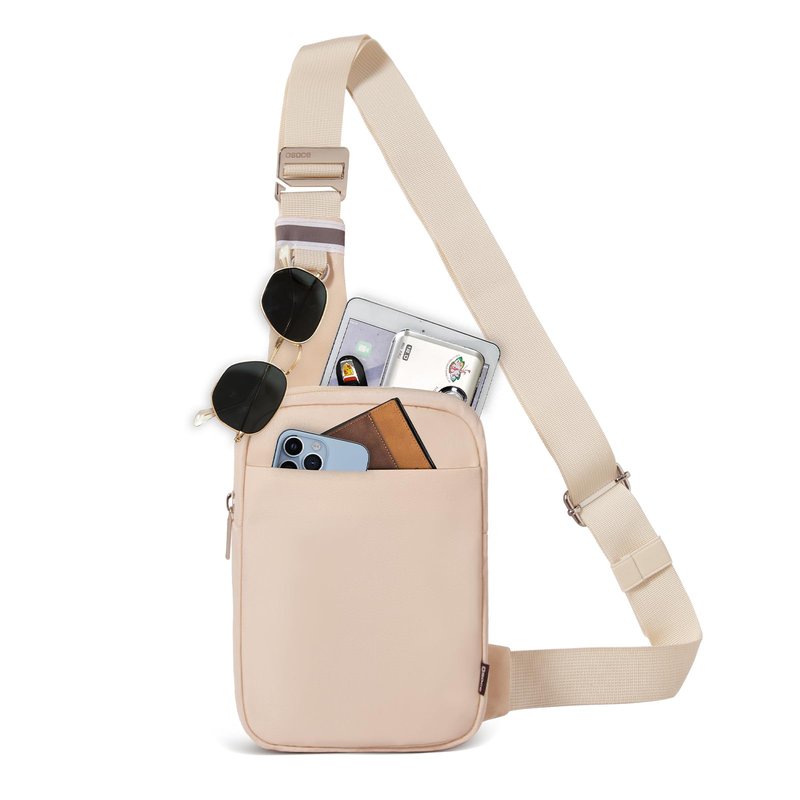 OSOCE Small Sling Bag for Men and Women with RFID Pocket, Anti Theft Crossbody Chest Bag Casual Travel Bag for Hiking,Beige,Small