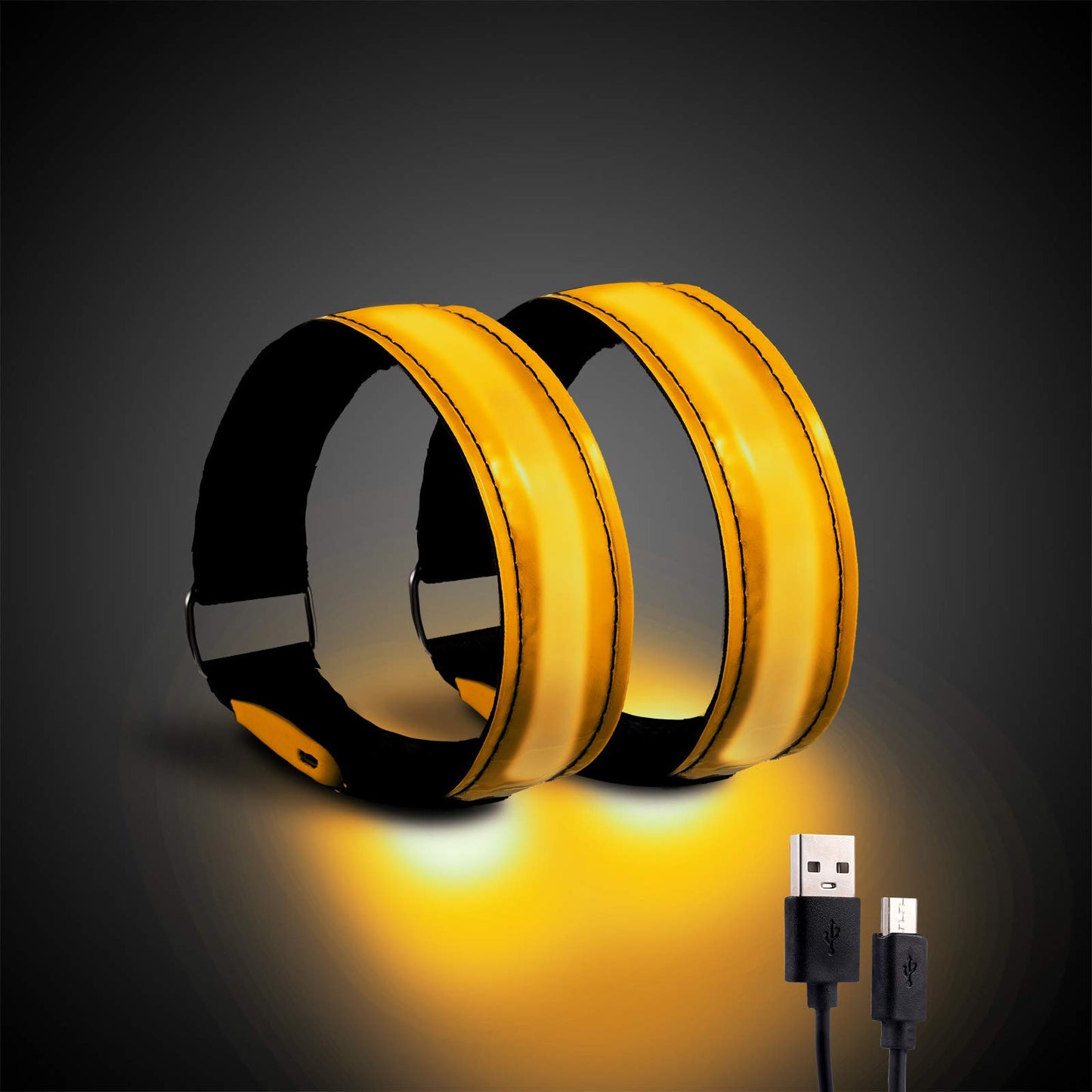 OMKHE 2 Pack Rechargeable LED Reflective Armband, High Brightness High Visibility Night Safety Light Band, Wearable Flashing LED Gear for Running, Walking, Biking and Outdoor Activities