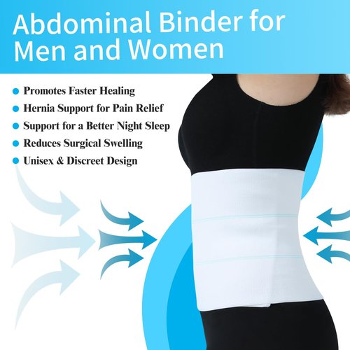 Pauline Abdominal Binder Post Surgery Compression Support | Stomach Wrap Belly Band for Hernia Tummy Tuck | Soft, Latex-free, Breathable - (45" - 60") 3 Panel - 9" High