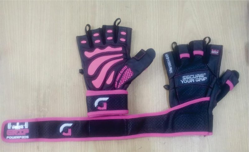 Grip Power Pads Women's Elite Leather Gym Gloves, 2" Wrist Wraps, Pink Fitness, Workout Training Gloves (Pink, Medium)
