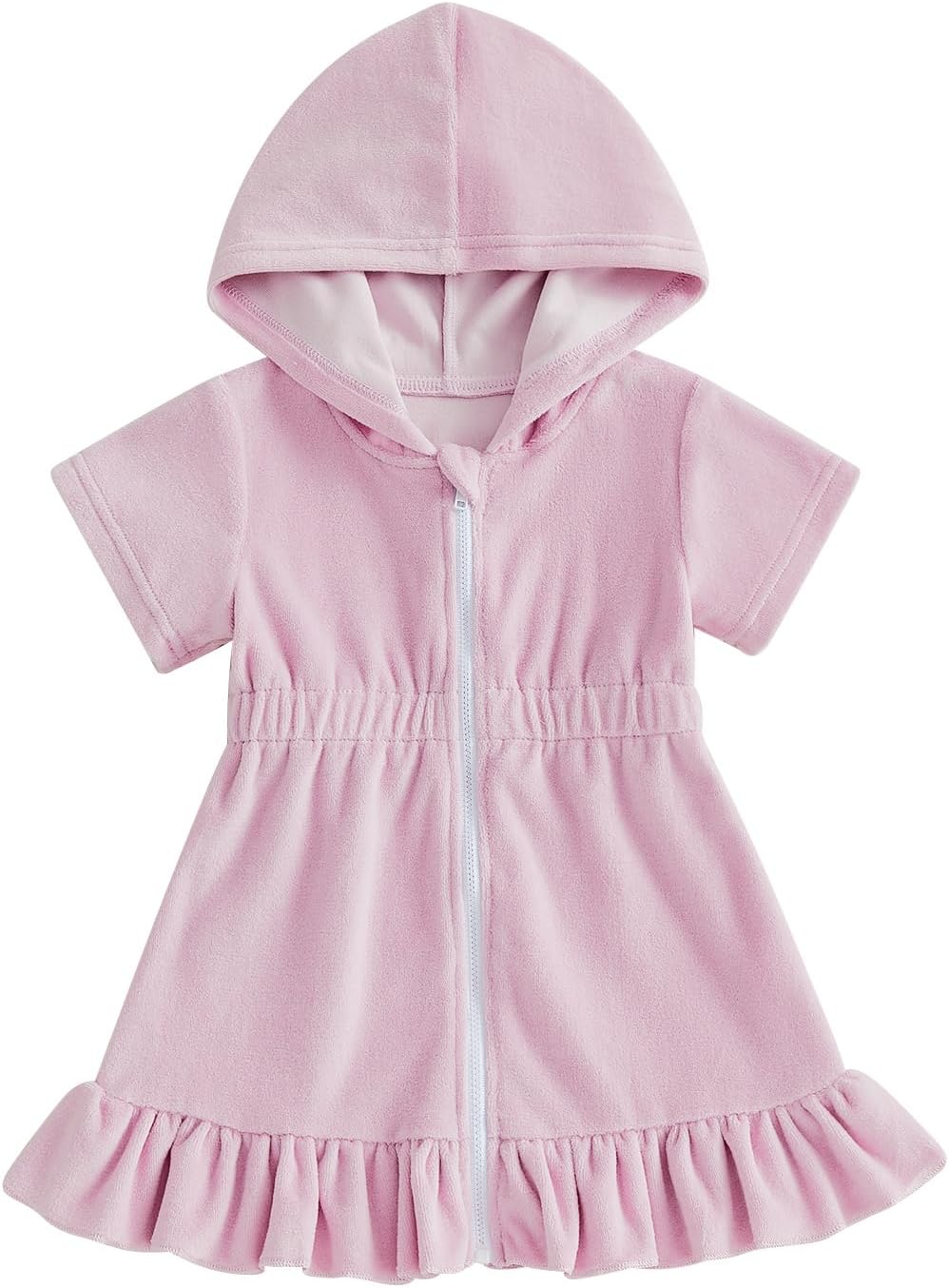 Multitrust Toddler Girls Terry Swim Cover-Up - Ruffled Hooded Bathing Suit in Pink | Elastic Waist