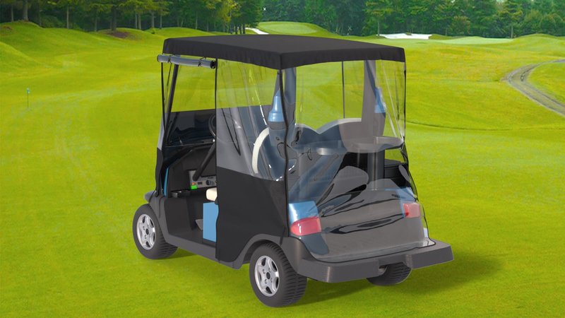Santiano Golf Cart Cover 2 Passenger - 900D Waterproof Driving Enclosure with 0.5mm Clear PVC, Windproof Rain Protection for EZGO TXT/RXV & Club Car Precedent (Fits Roof up to 58")