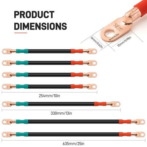 JERBOR Heavy Duty 4 Gauge Golf Cart Battery Cables Fit for 36v 48v EZGO TXT 1994-UP Golf Cart, AC/DC Wire Golf Cart Battery Pure Copper Wiring Kit with Heavy Duty Wire Lugs (Fit For EZGO TXT)