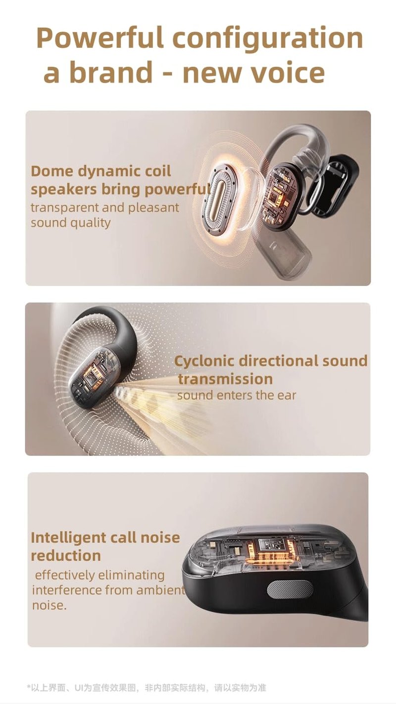Open-Ear Bluetooth 5.3 Sports Headphones, 36H Playtime, IPX5 Waterproof, Wireless Ergonomic Design with Soft Silicone Ear Hooks (Black)