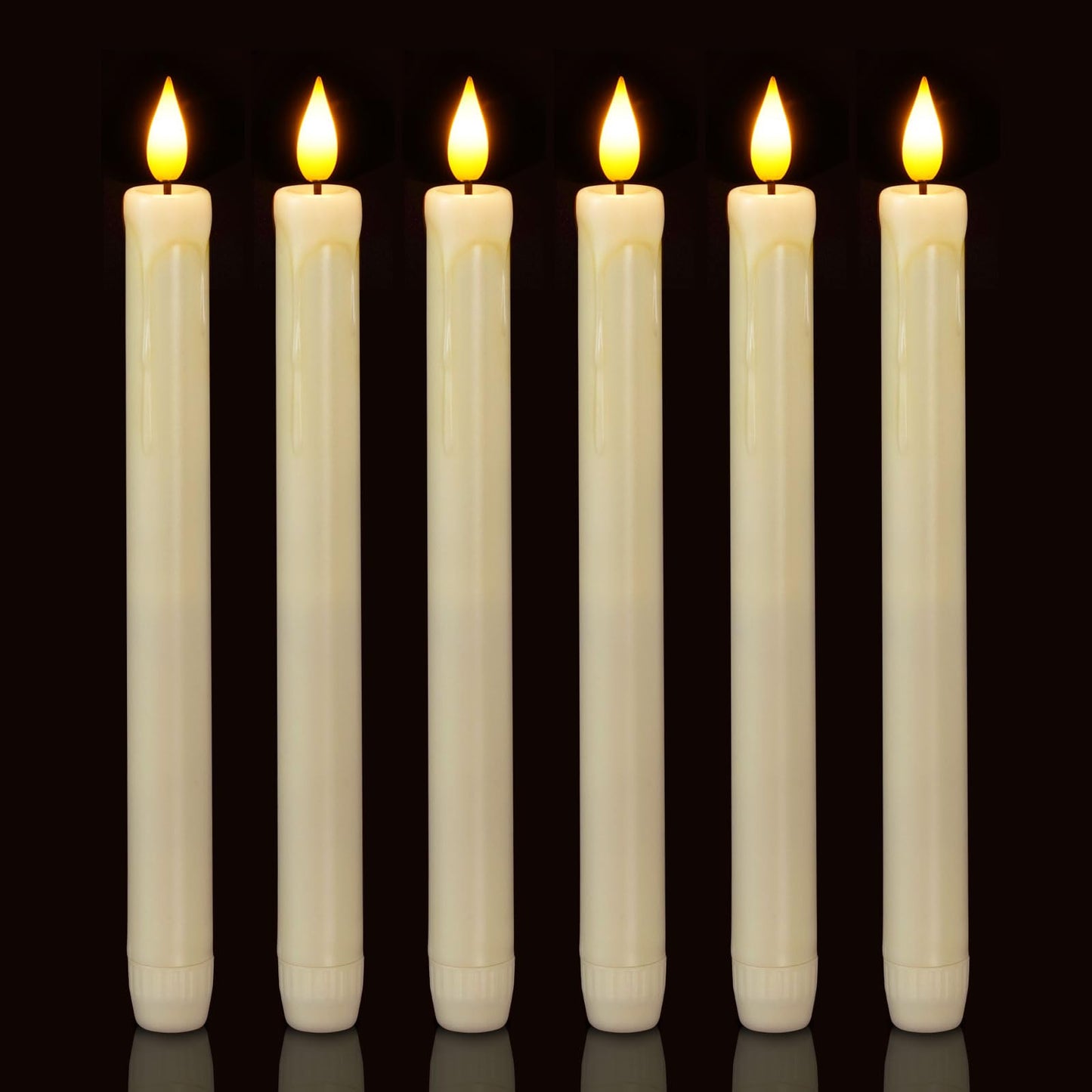 Homemory 6 Pack Flameless Taper Candles, No Remote, Realistic Flickering Battery Operated Candlesticks, Ivory LED Plastic Candle Safe for Weddings, Table Decor, Christmas, and Halloween