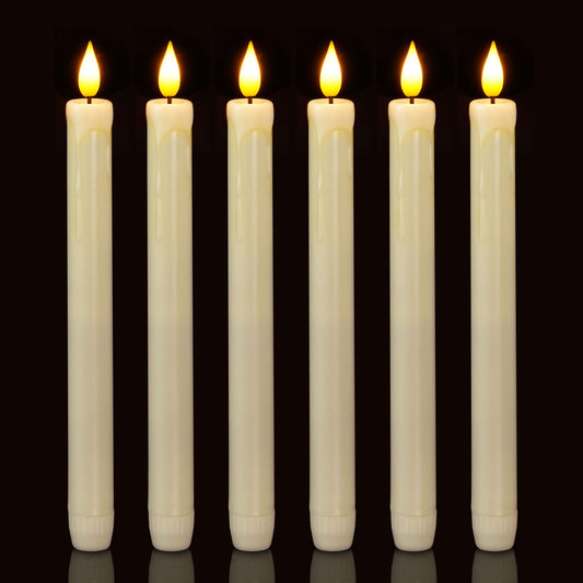 Homemory 6 Pack Flameless Taper Candles, No Remote, Realistic Flickering Battery Operated Candlesticks, Ivory LED Plastic Candle Safe for Weddings, Table Decor, Christmas, and Halloween