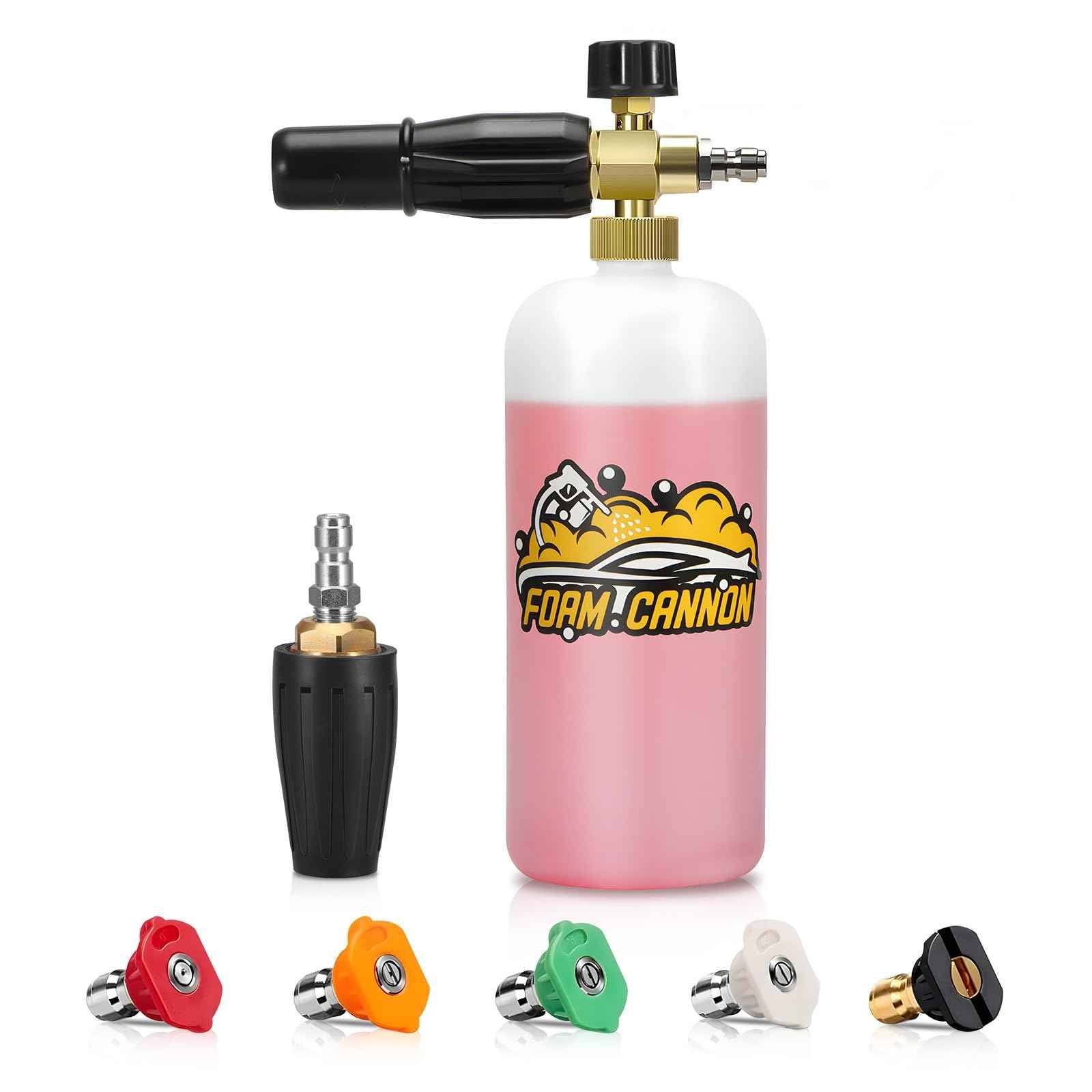 SOFIPE Foam Cannon Kit, 1L Bottle with 5 Pressure Washer Nozzle Tips & Turbo Nozzle, 1/4 Inch Quick Connector, 4000 PSI Max, Compatible with Gas Pressure Washers&Electric Pressure Washers