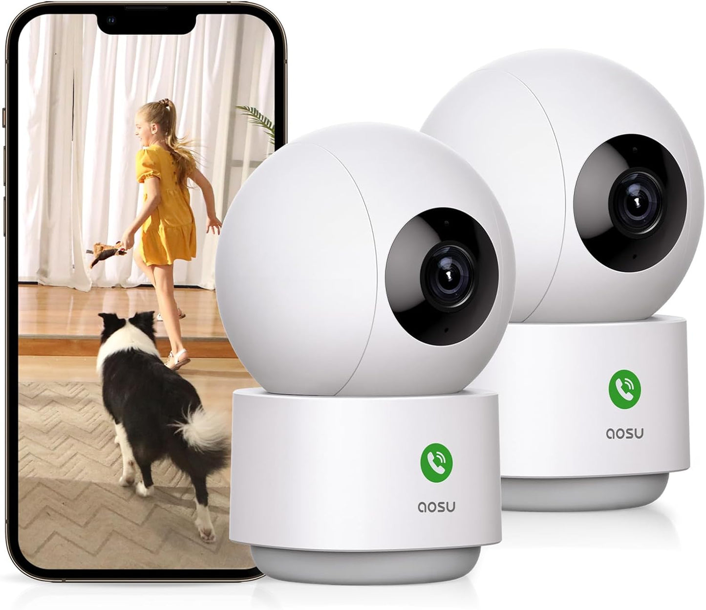 4MP AOSU Indoor Security Camera - 2.5K Baby & Pet Monitor with 360° View, WiFi, Night Vision & Alexa Compatibility