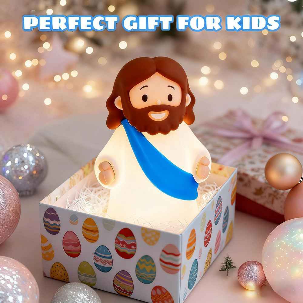 magical JD Little Jesus Night Light Mini Jesus Silicone Lamp Dimmable Nursery Nightlight for Kids Rechargeable Bedside Touch Lamp Perfect for Christmas, Easter and Baptism Gifts (Blue)