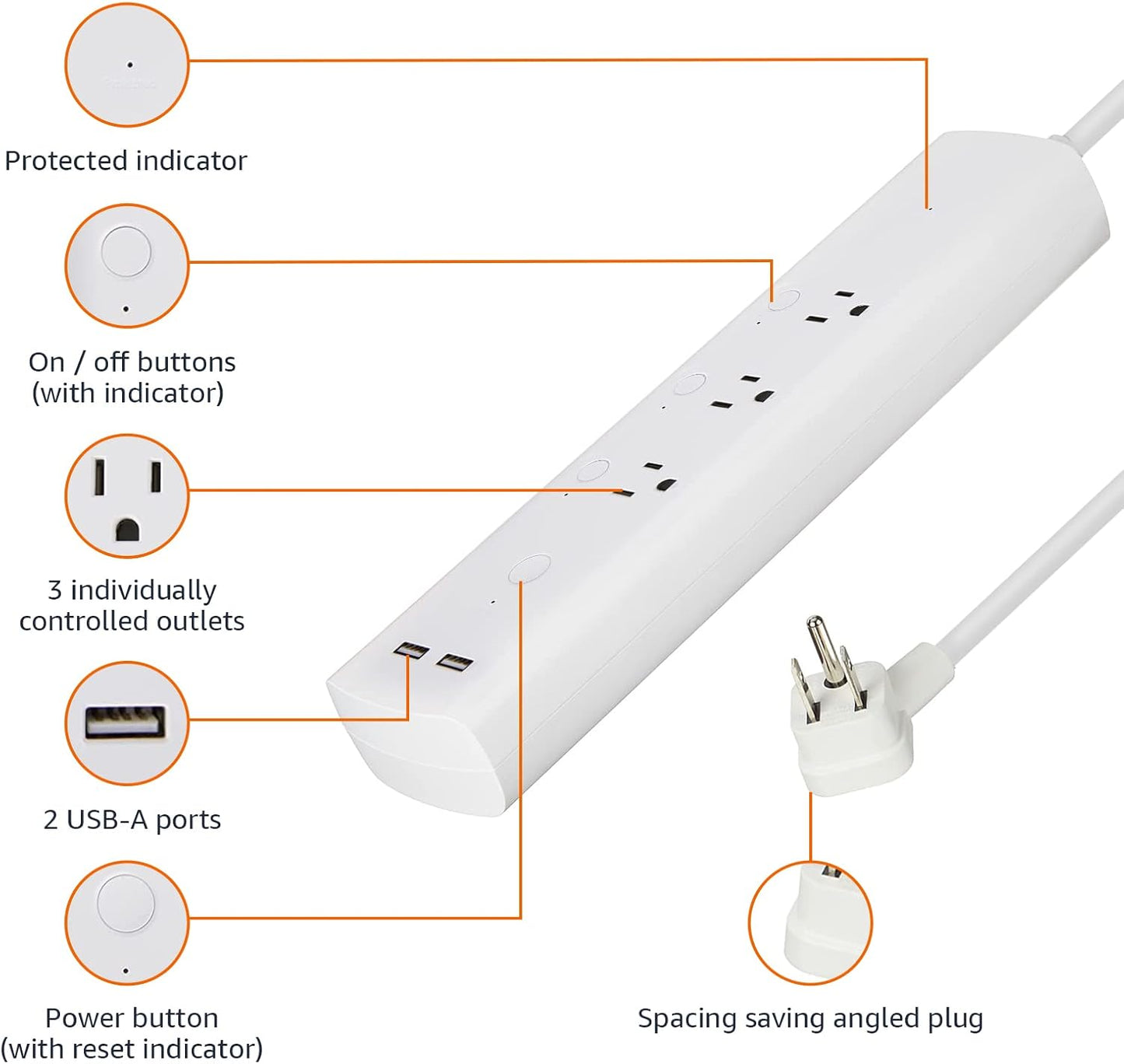 Smart Plug Power Strip with 6 Outlets & 3 USB Ports - Works with Alexa, Wi-Fi, White