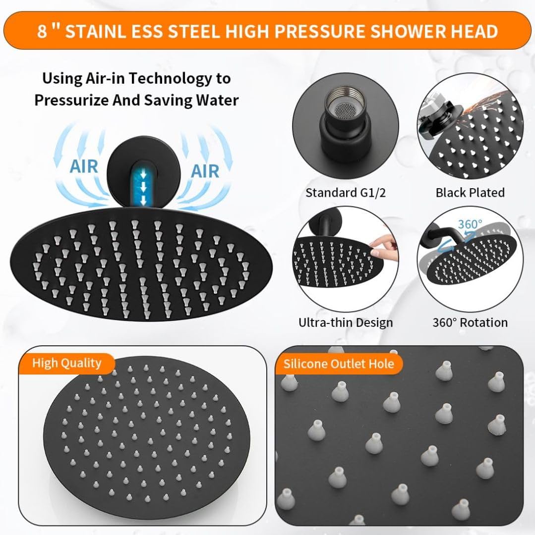 High Pressure 6-Inch Rain Shower Head & Faucet Set with Valve - Modern Bathroom Fixtures
