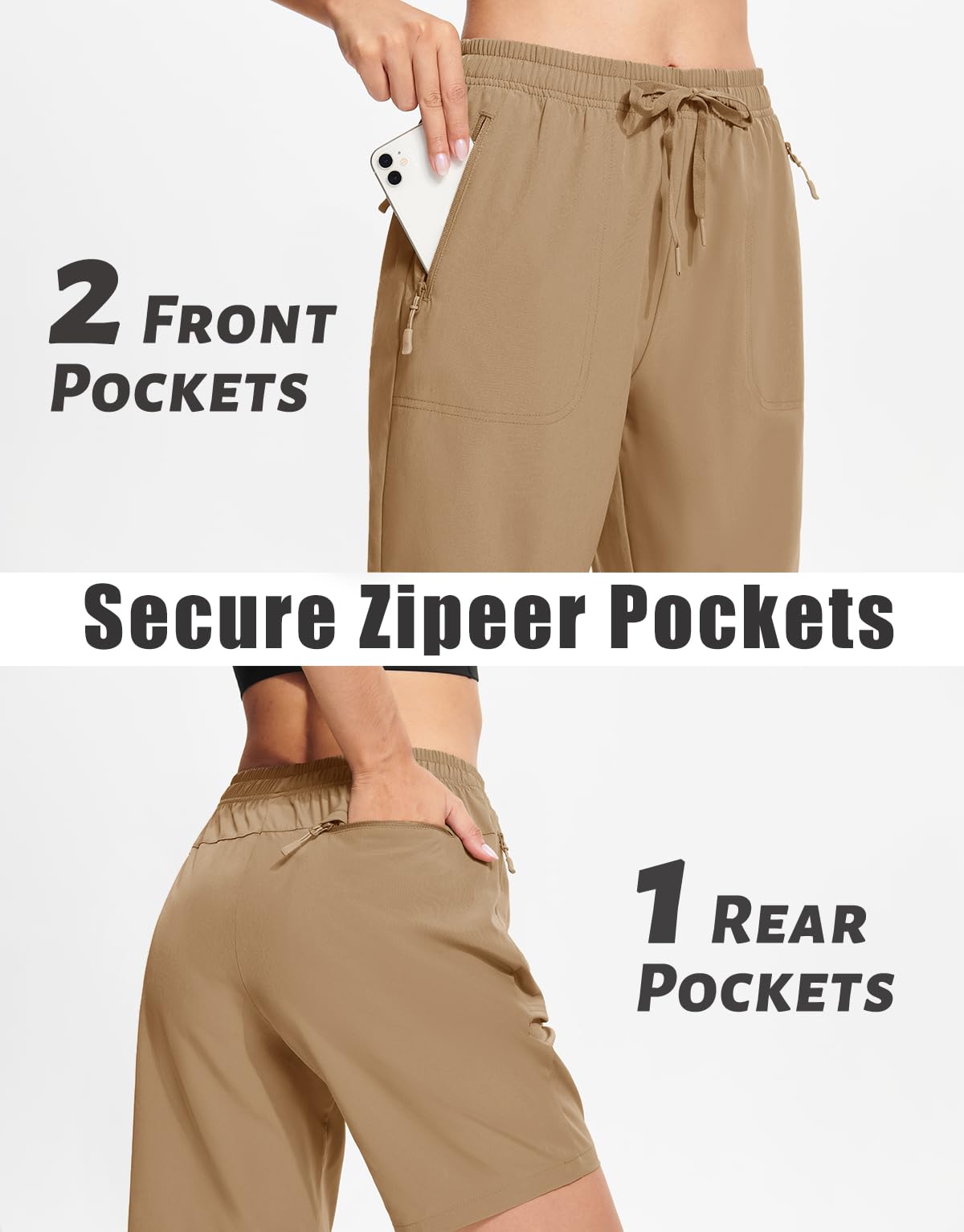 MAGCOMSEN Hiking Shorts Women Quick Dry Lightweight Quick Dry 8 Inch Inseam Running Shorts with Pockets Khaki XL