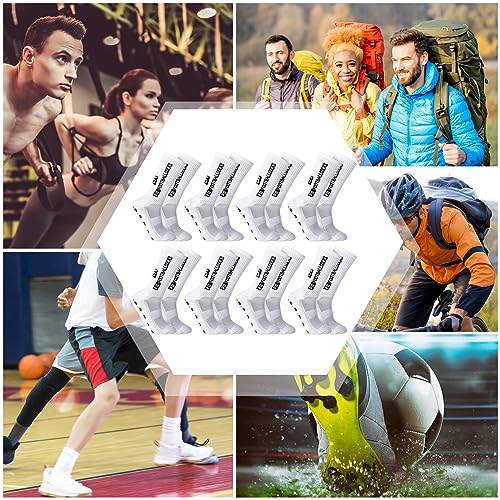 Jspupifip 8 Pairs Men's Non-Slip Soccer Grip Socks White One Size Sports Socks
