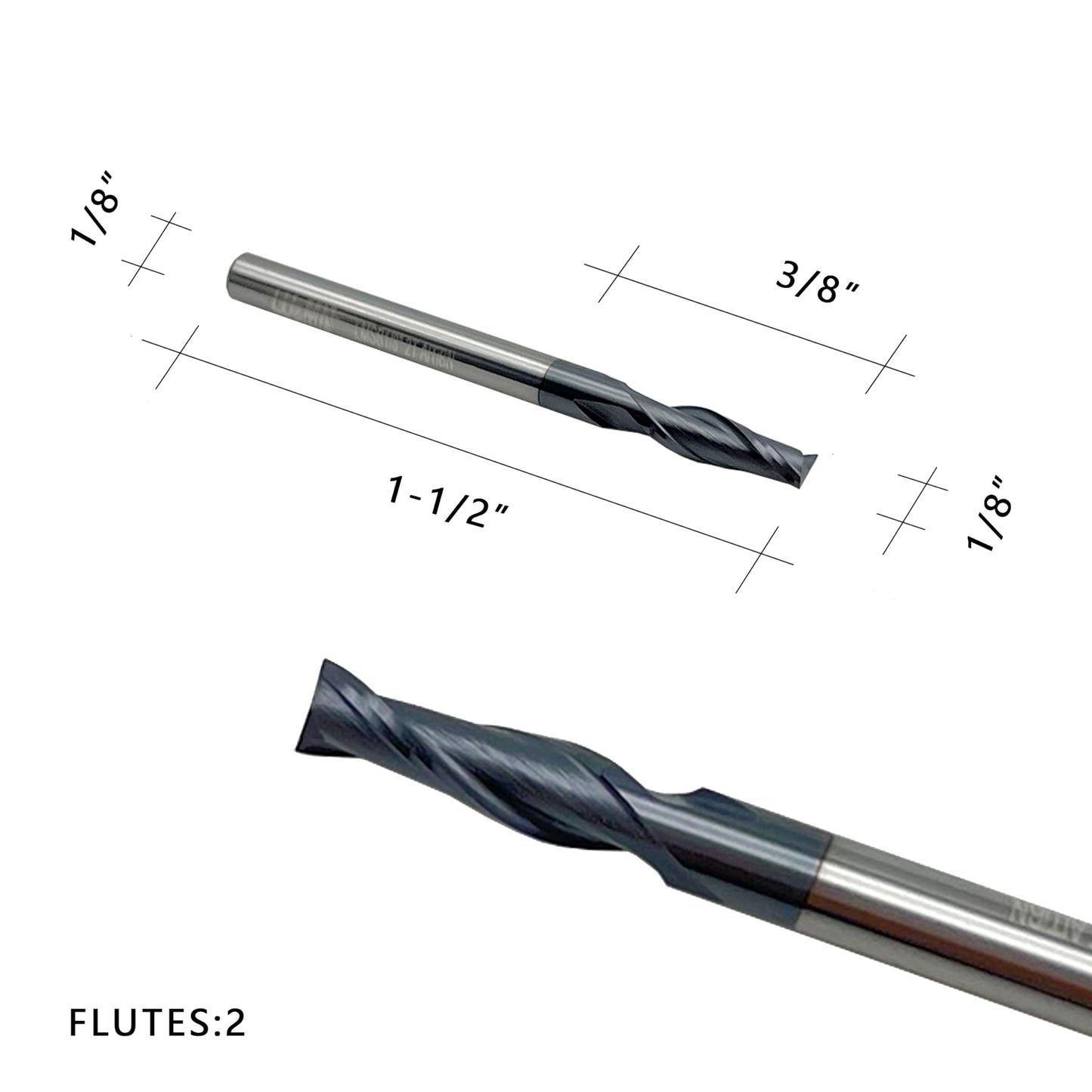Carbide Square End Mill - 2 Flute - 1/8" 2T (5 Piece, 1/8") - for Milling Alloy Steels, Hardened Steel, Metal & More – Mill Bits Sets for DIYers & Professionals by LU&MN