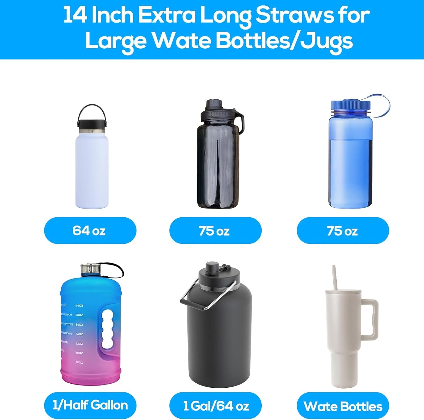 XANGNIER Extra Long Silicone Replacement Straws - 14” Pastel Color for Stanley 40 oz Cup | 6 Pack with Cleaning Brush