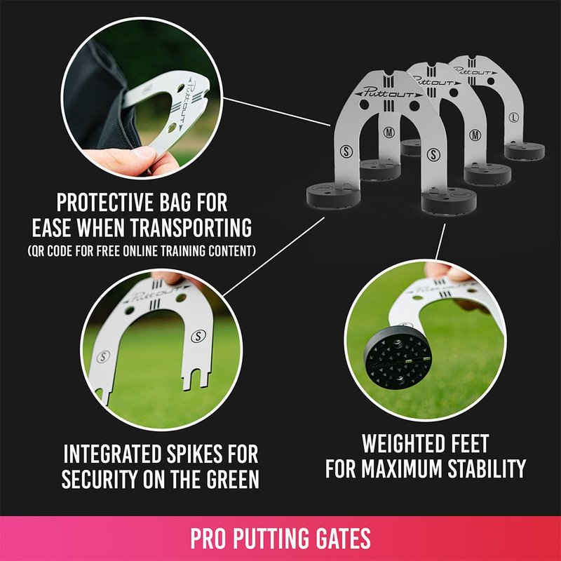 PuttOUT Pro Putting Gates – Golf Training Aid for Face Angle Control with 3 Adjustable Gate Sizes