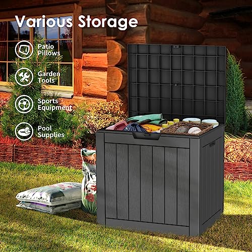 TARKARI 35 Gallon Lockable Resin Deck Box, Waterproof & UV-Resistant Outdoor Storage Box for Outdoor Cushion Storage, Garden Tools & Pool Accessories Storage, Black