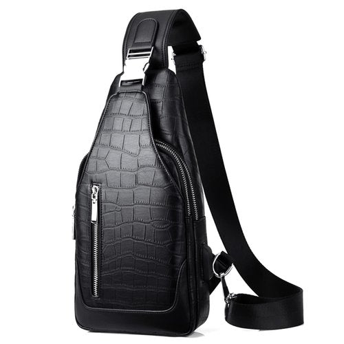 Leather Sling Bag Crossbody Daypack for Men Women Outdoor Travel Sports Camping Fishing Hiking Casual Shoulder Chest Pack (Black)