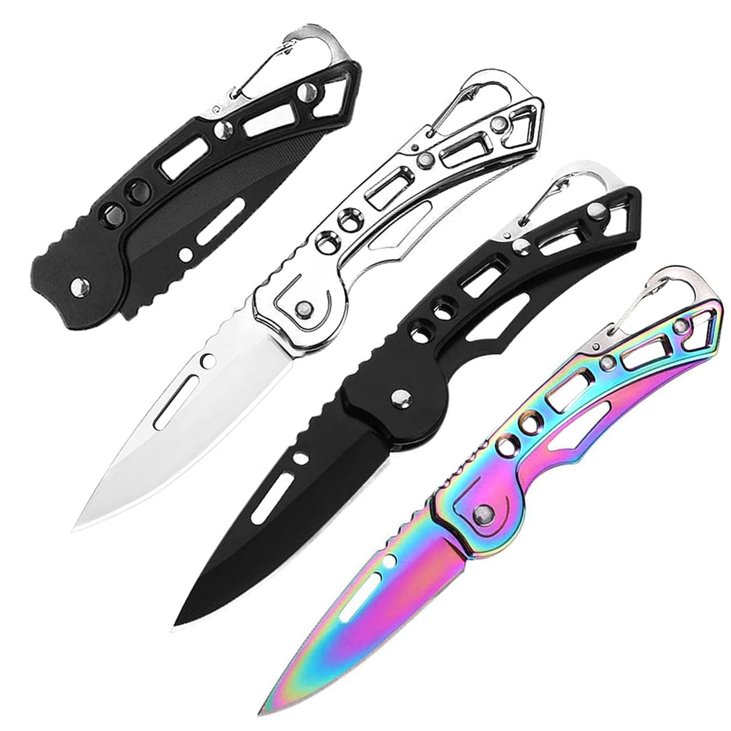 4 Pack Pocket Knife, Stainless Steel Folding Knife with Keychain, Self-Defense Knife for Outdoor Survival, Everyday Carry and Gift