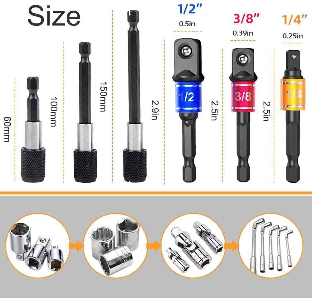 GALLIA Flexible Drill Bit Extension Set 38Pcs, Right Angle Drill Attachment, Rotatable Joint Socket 1/4 3/8 1/2 Inch Hex Socket Adapter, Bits Holder and Screwdriver Bit Kit with a Box (Black)