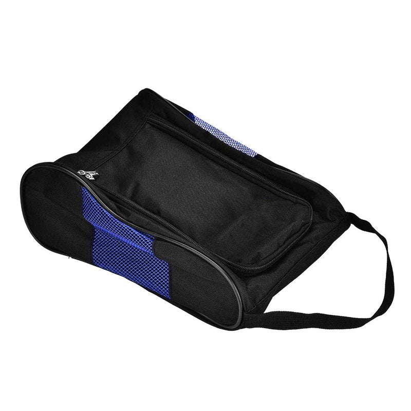 Portable Golf Shoes Bag Breathable Storage Organiser Zippered Shoe Bag with Pocket for Storing Sports Accessories Unisex(Black and Blue)