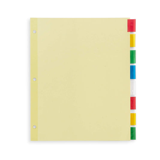 Blue Summit Supplies 8-Tab Binder Dividers, Manila Paper with Insertable Colored Plastic Tabs, Reinforced 3 Ring Dividers with Perforated Paper Tab Inserts, 48 Sets