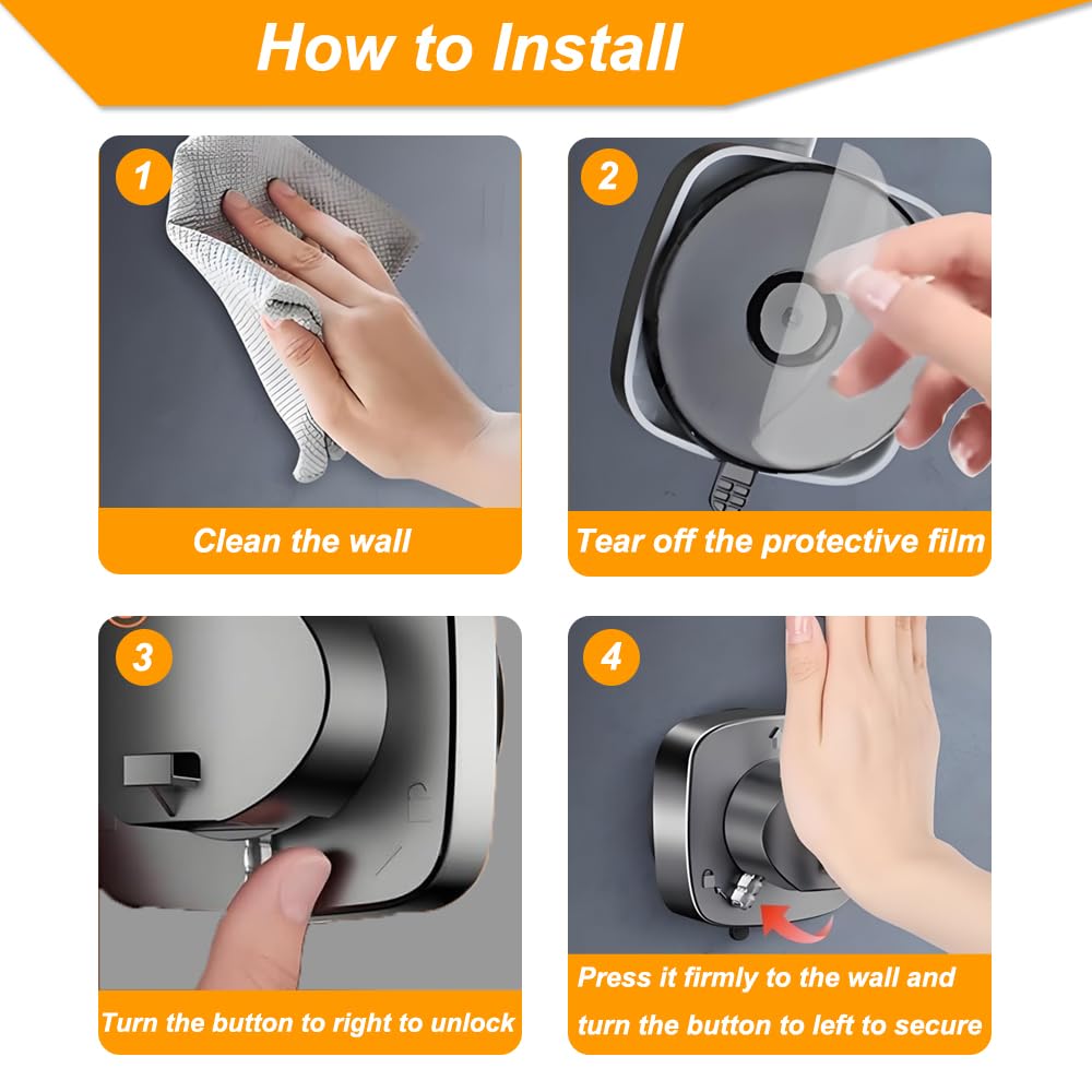 Shower Head Holder Wall Mounted, 360° Adjustable Handheld Shower Head Bracket Holder, Suction Cup Installation Shower Wand Holder, Multi-Directional Removable Wall Mounted Suction Bracket - Black