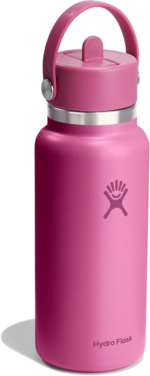 Hydro Flask Water Bottle - Insulated Stainless Steel with Wide Mouth Flex Straw Lid | 32 Oz Reef Pink, Leakproof & Refillable