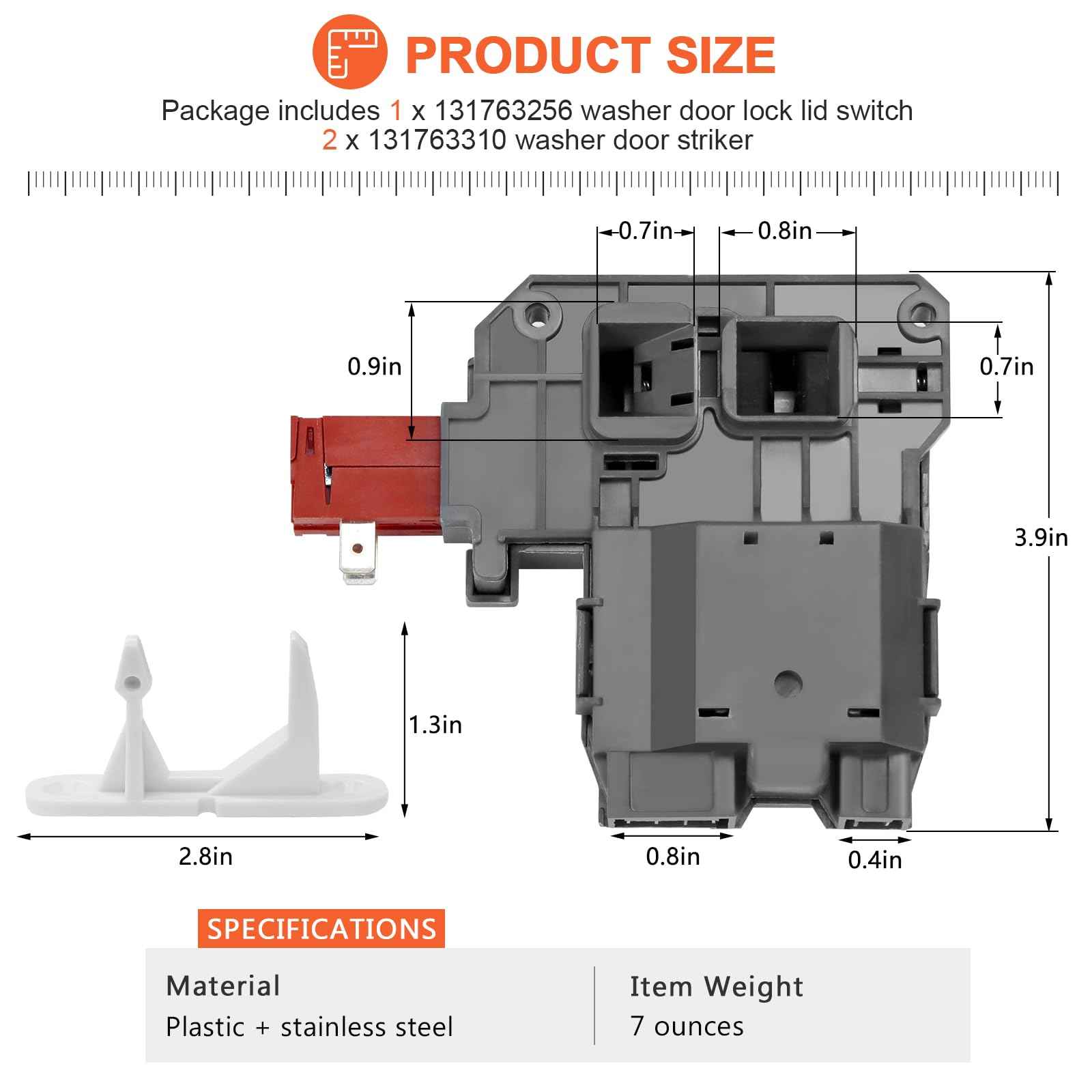 131763256 1317632 131763202 Washer Door Latch Lock 131763310 Washer Door Striker Kit Fit for Frigidaire Kenmore Crosley Electrolux Washer Replace FAFW4011LW0 GLTF2940FS1 by Beaquicy