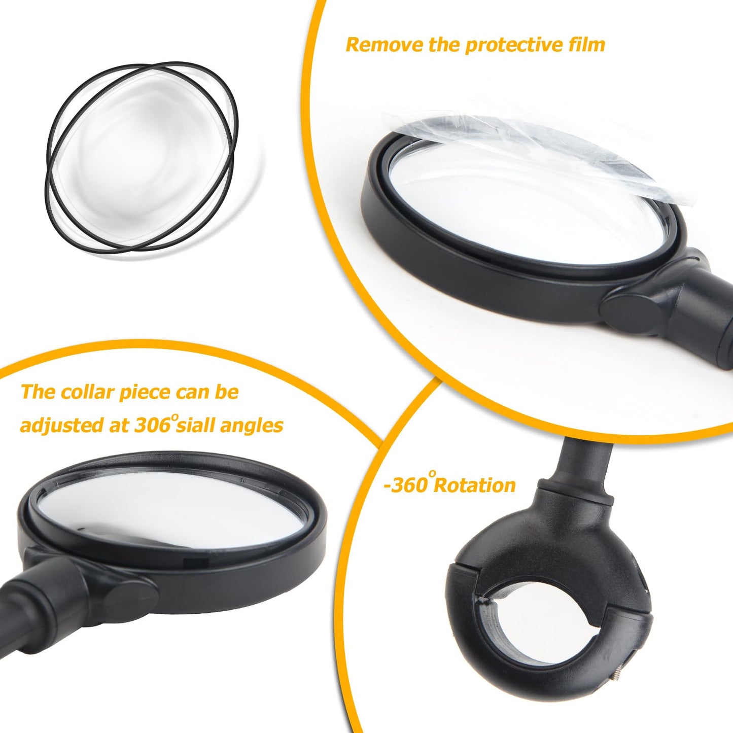 PUYUEYAO Bike Mirror for Handlebar, Adjustable Bicycle Mirror Handlebar Mount, Wide angle rear View shockproof convex mirror for Safe Cycling, Easy Installation, (1 Black-round)