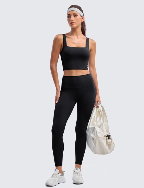 BAYDI Clouduxi Square Neck Sports Bras for Women - Padded Workout Tops with Built-in Bra U Back Gym Yoga Crop Tank Top Black